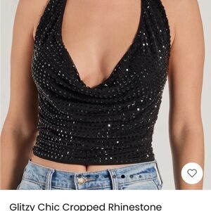 Glitzy Chic Black Rhinestone Cropped Top
